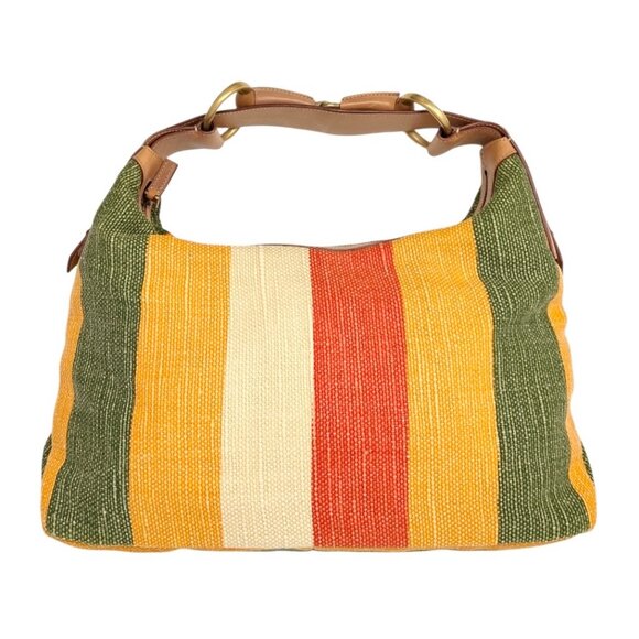 GUCCI Vintage Horsebit Multicolor Stripe Hobo Bag Zip Camel Canvas [106018] - Picture 6 of 12